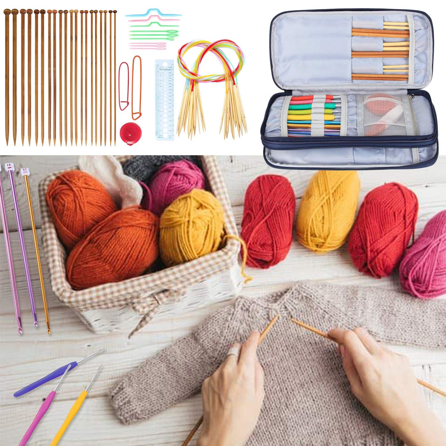 Knitting Needles Case(up to 10-Inch), Travel Organizer Storage Bag for Circular and Straight Knitting Needles, Crochet Hooks and Knitting Accessories, Blue Cats-NO ACCESSORIES INCLUDED