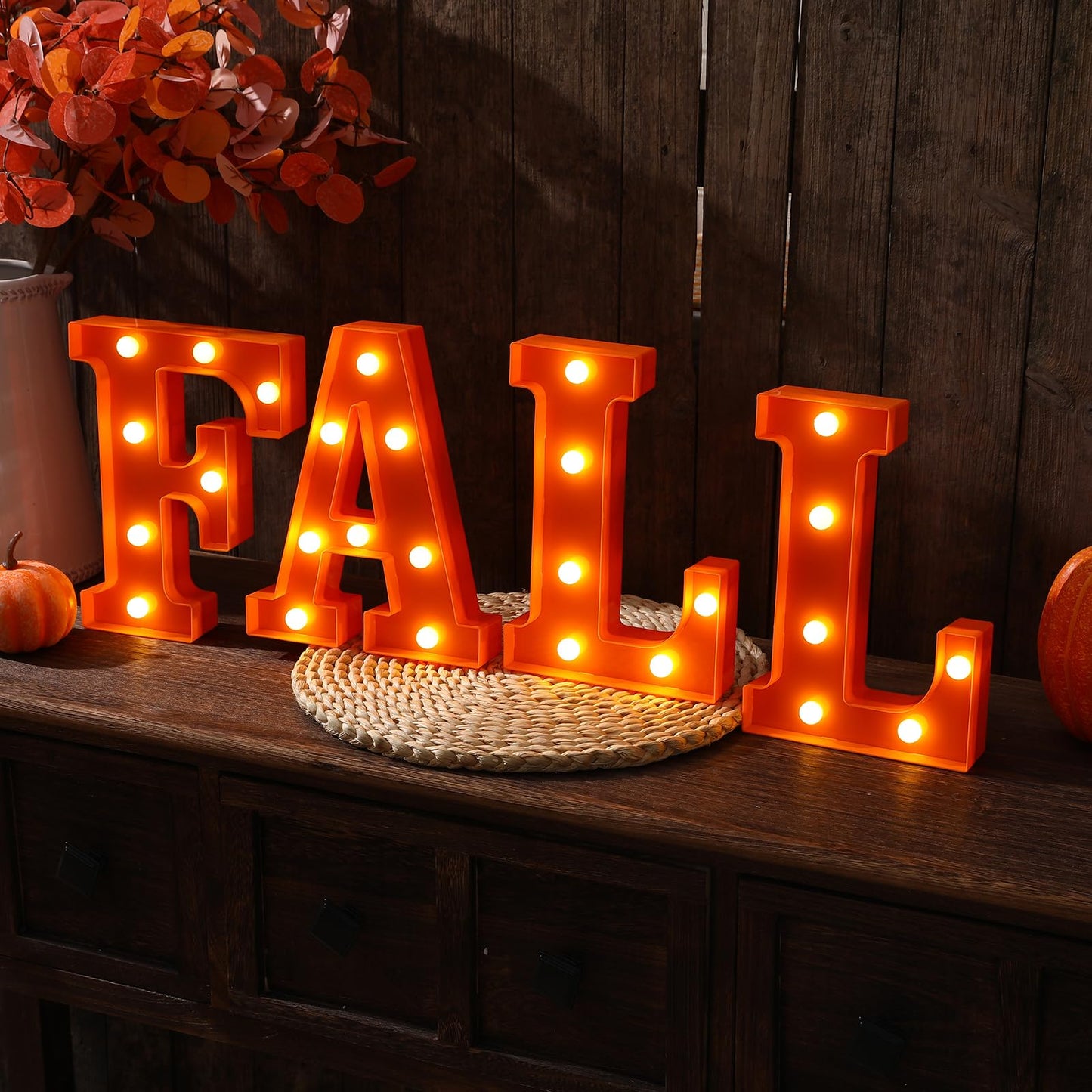 Fall Decorations for Home-4 LED Marquee Light Up Letters "FALL" for Home Thanksgiving Autumn Fireplace Tabletop Party Indoor Decor