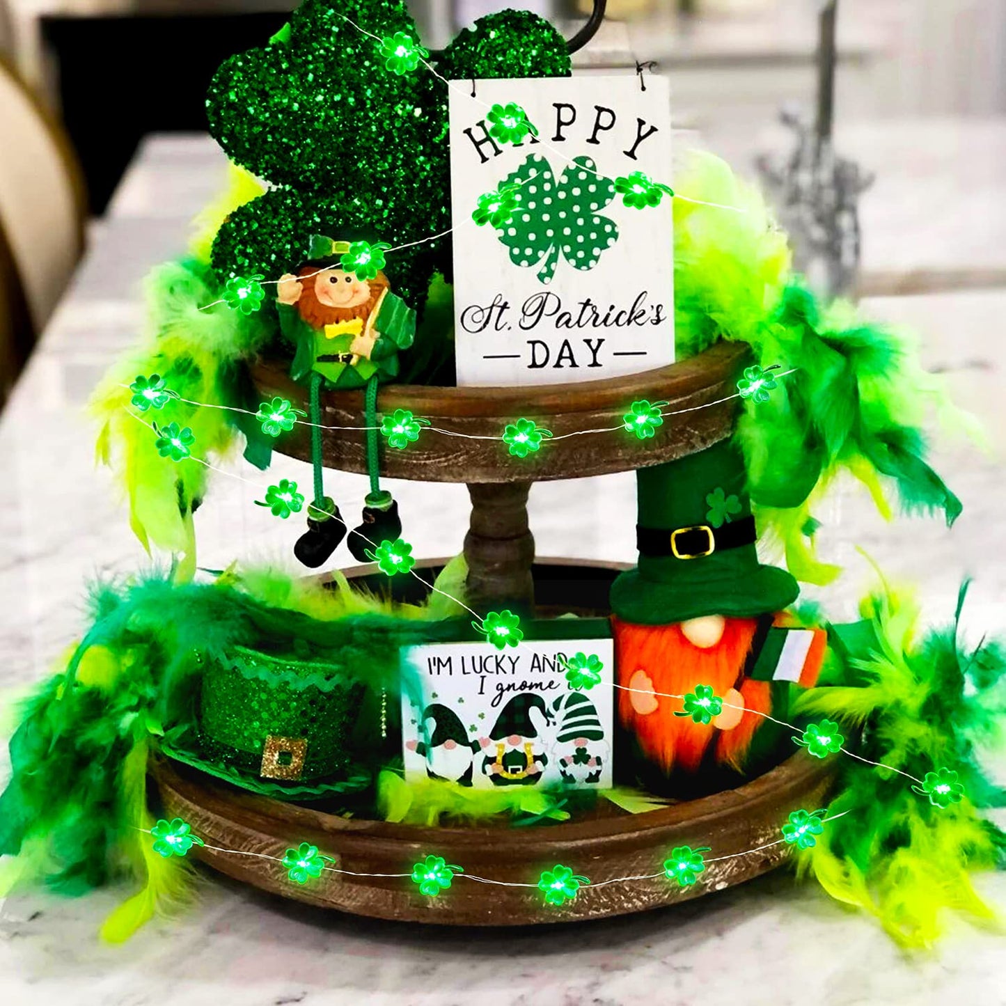 St Patricks Day Decorations Shamrocks String Lights Battery Operated with Remote 10 ft 40 LEDs Lucky Clover Green Lights for Bedroom Party Feast of Saint St. Patrick's Day Decoration