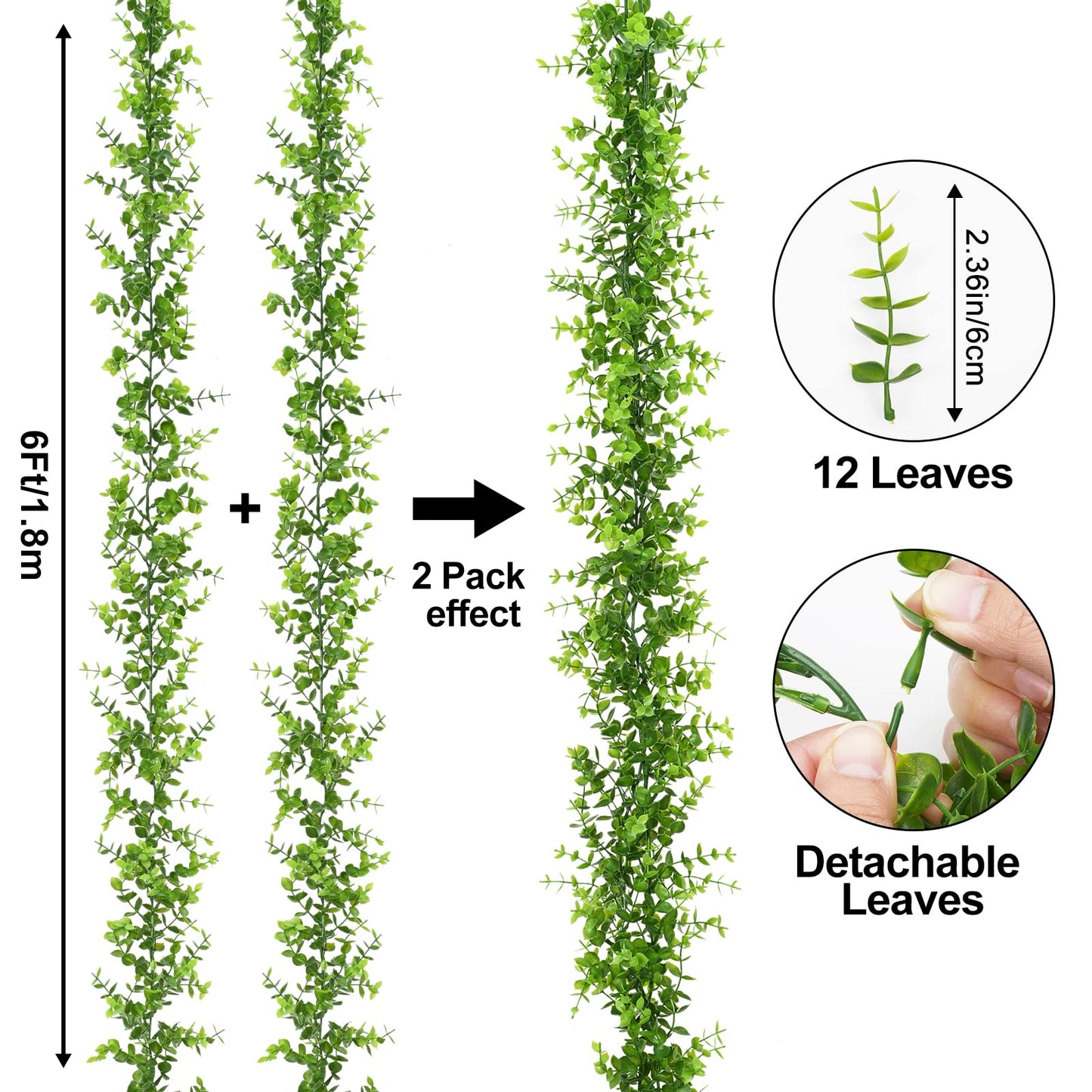 5 Packs Faux Eucalyptus Greenery Garland, 30FT Artificial Eucalyptus Leaves Vine, Fake Hanging Garlands Wedding Backdrop Arch Wall Table Party Decor (Green)