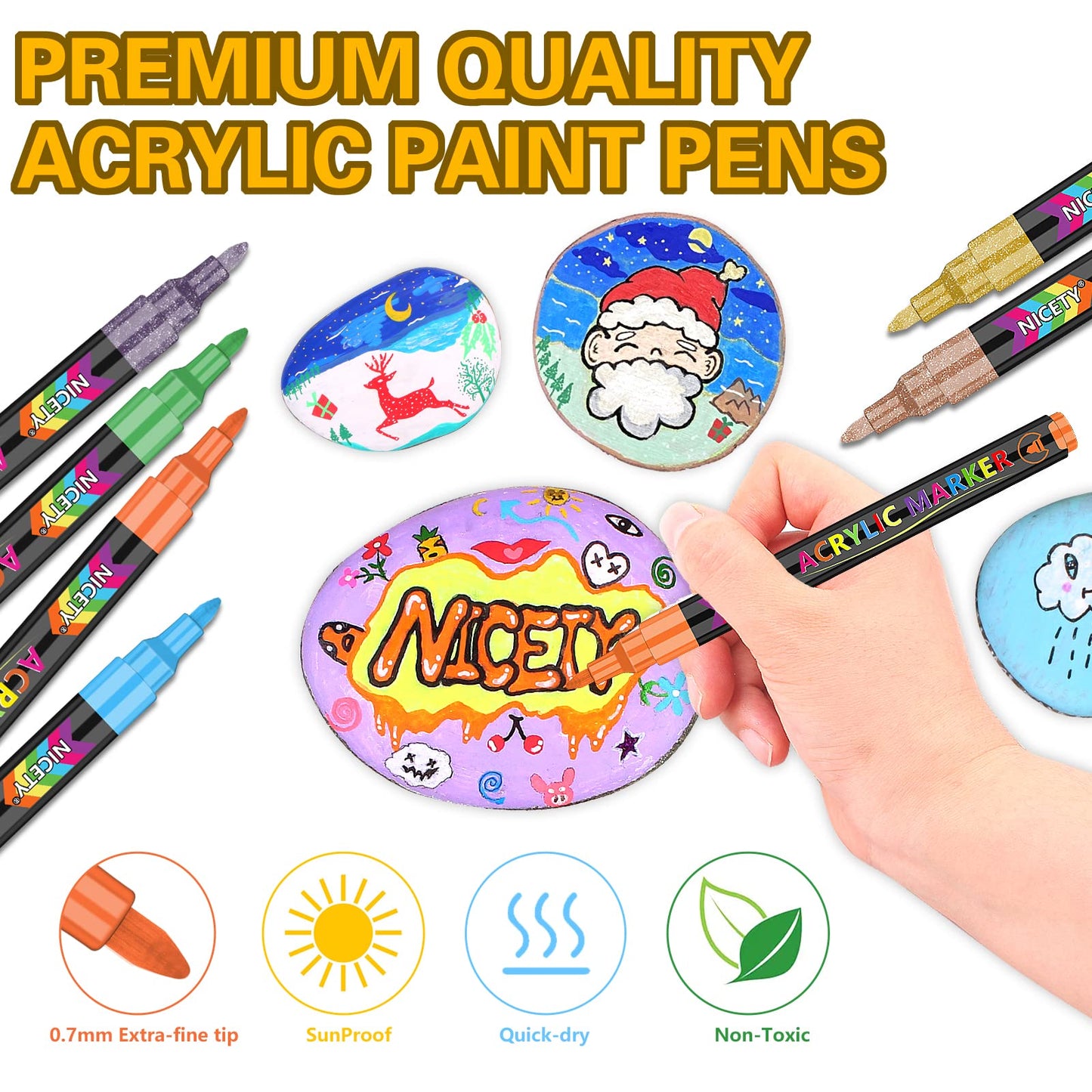 72 Colors Acrylic Paint Pens Paint Markers, Extra Fine Tip Point Acrylic Paint Pens for Rock Painting, Canvas, Wood, Ceramic, Glass, Stone, Fabric, DIY Crafts & Art Supplies