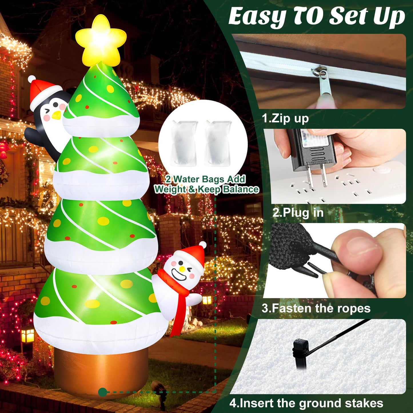6 FT Inflatable Christmas Tree with Penguin & Snowman Outdoor Decorations, Build-in LEDs Christmas Inflatables Tree Blow Up Yard Decoration for Xmas Holiday Outside Garden Lawn Patio Décor