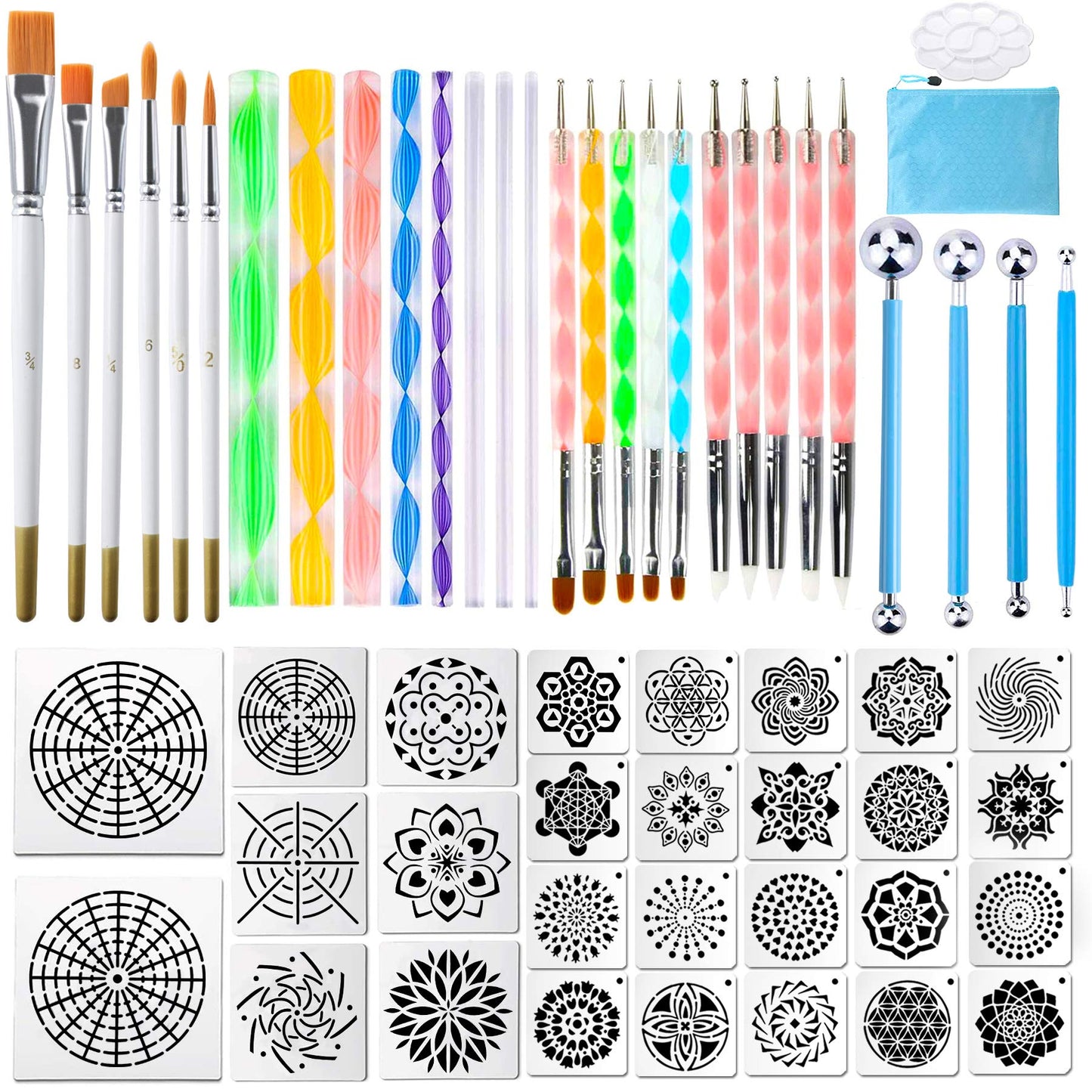 Mandala Dotting Tools, 58PCS Dot Painting Tools Set Rock Painting Supplies with a Blue Zipper Waterproof Storage Bag for Painting Rocks
