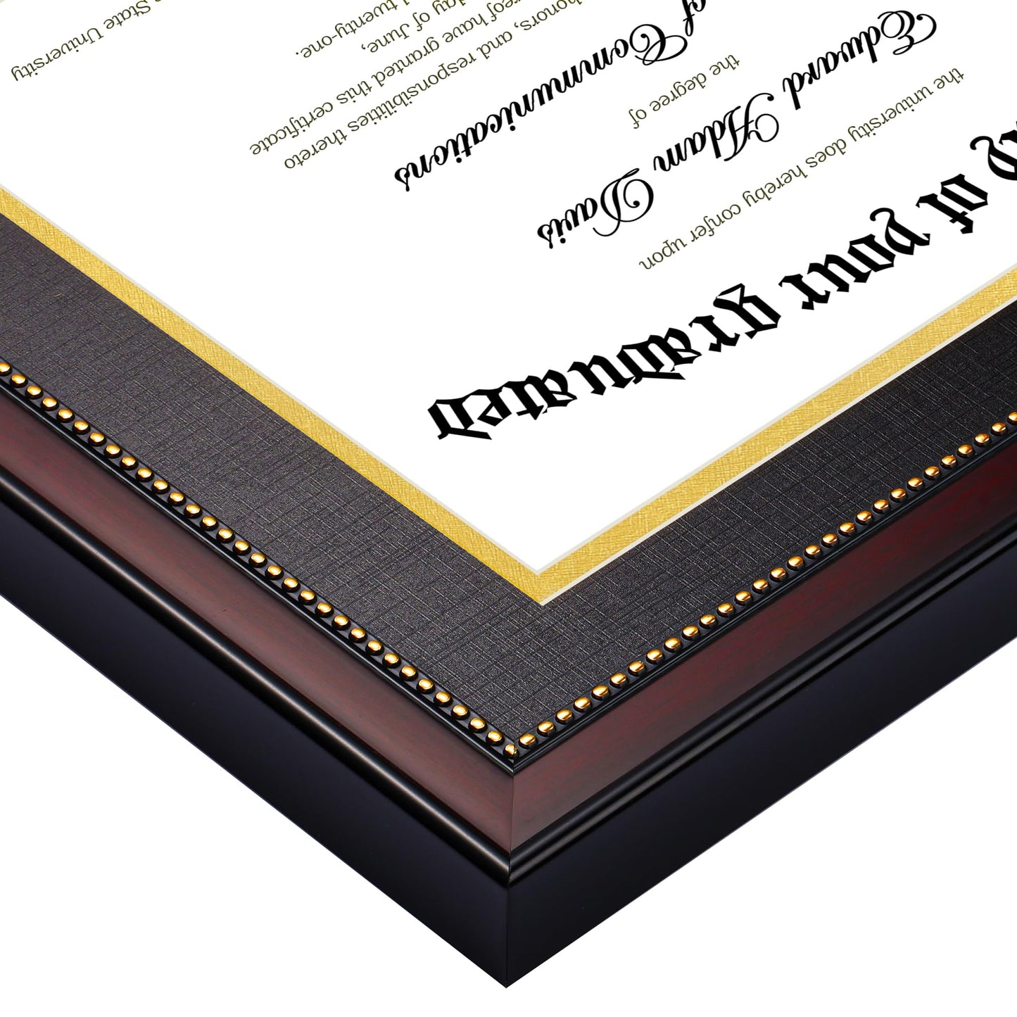 8.5x11 Diploma Certificate Frame with High Definition Glass, Degree Document Frame for Wall and Tabletop, Mahogany with Gold Beads, 1 Pack