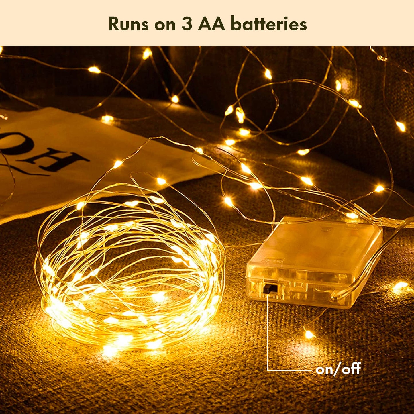 33 FT 100 LED Silver Wire Fairy String Lights for Christmas Wedding Party Home Holiday Decoration,Battery Operated, Warm White, Pack of 1