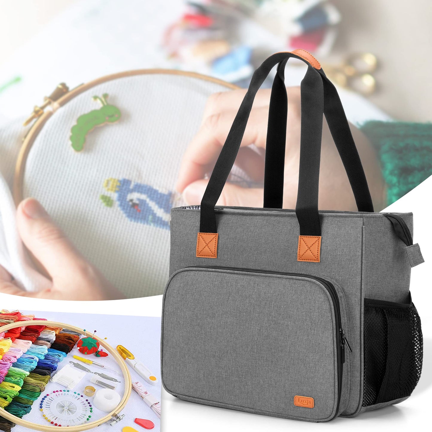 Embroidery Project Carrying Bag, Embroidery Kits Storage Bag Gray, (Bag Only)