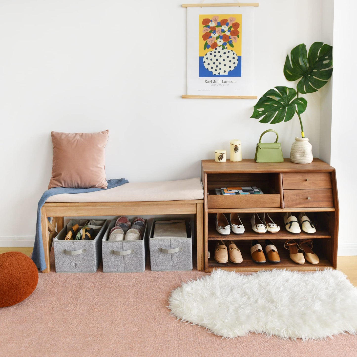 Storage Baskets for Shelves, Fabric Storage Bins with Handles, Collapsible Storage Boxes, Closet Storage Bins, Organizers and Storage, Gray, Large, 3-Pack