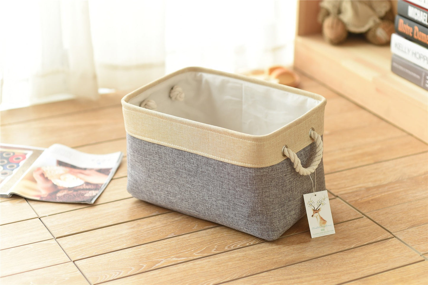 Storage Basket - 15.7L×11.8W×8.3H 1 Pack Large Baskets for Organizing Shelves, Storage Bins for Clothes Book Shelf Home Fabric Storage Cubes (Gold and Grey)