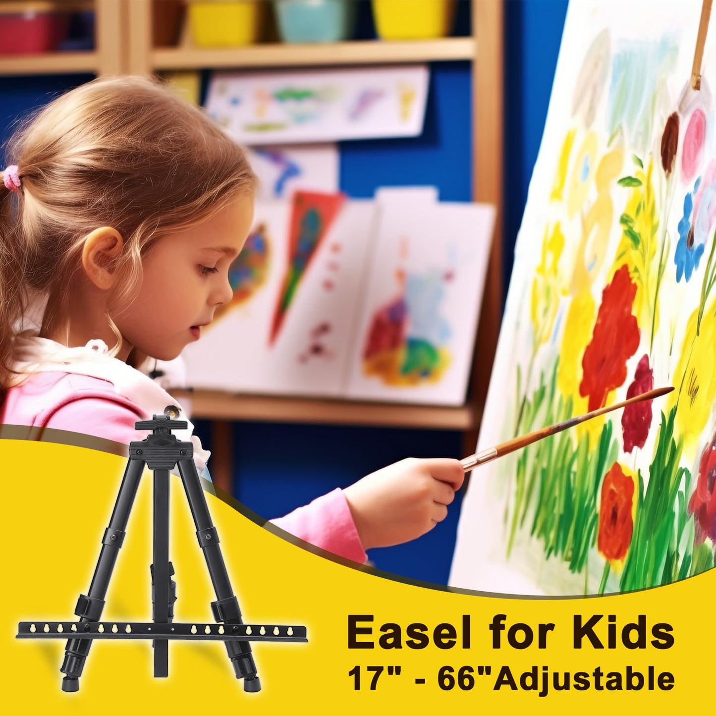 Easel for Painting Art Easel Stand for Adults 17" to 66" Portable Easel Stand for Sign Table Top/Floor Aluminum Metal Easel with Carry Bag Black