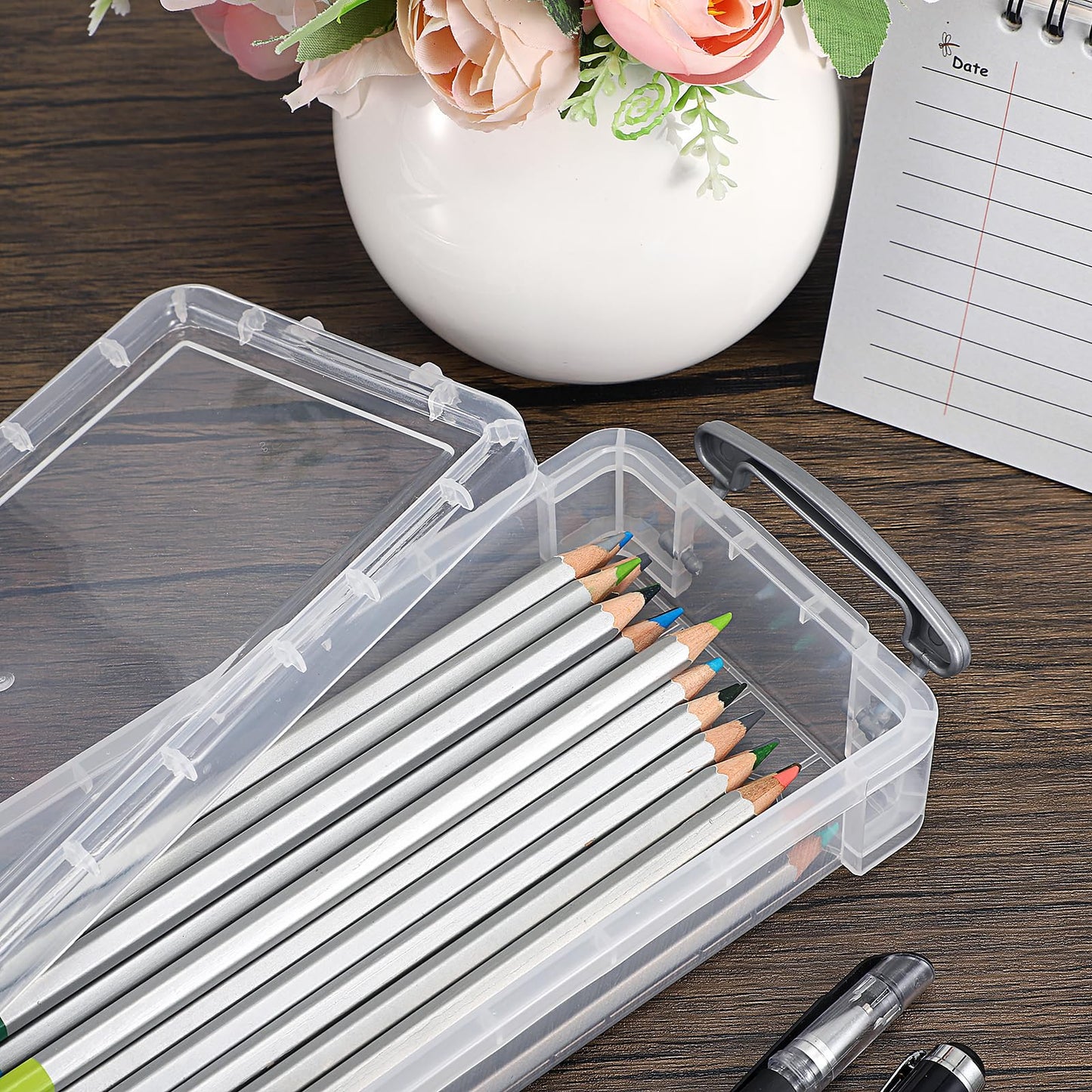 Large Capacity Pencil Box, Office Supplies Storage Organizer Box, Brush Painting Pencils Storage Box Watercolor Pen Container Drawing Tools(6 Pack Clear)