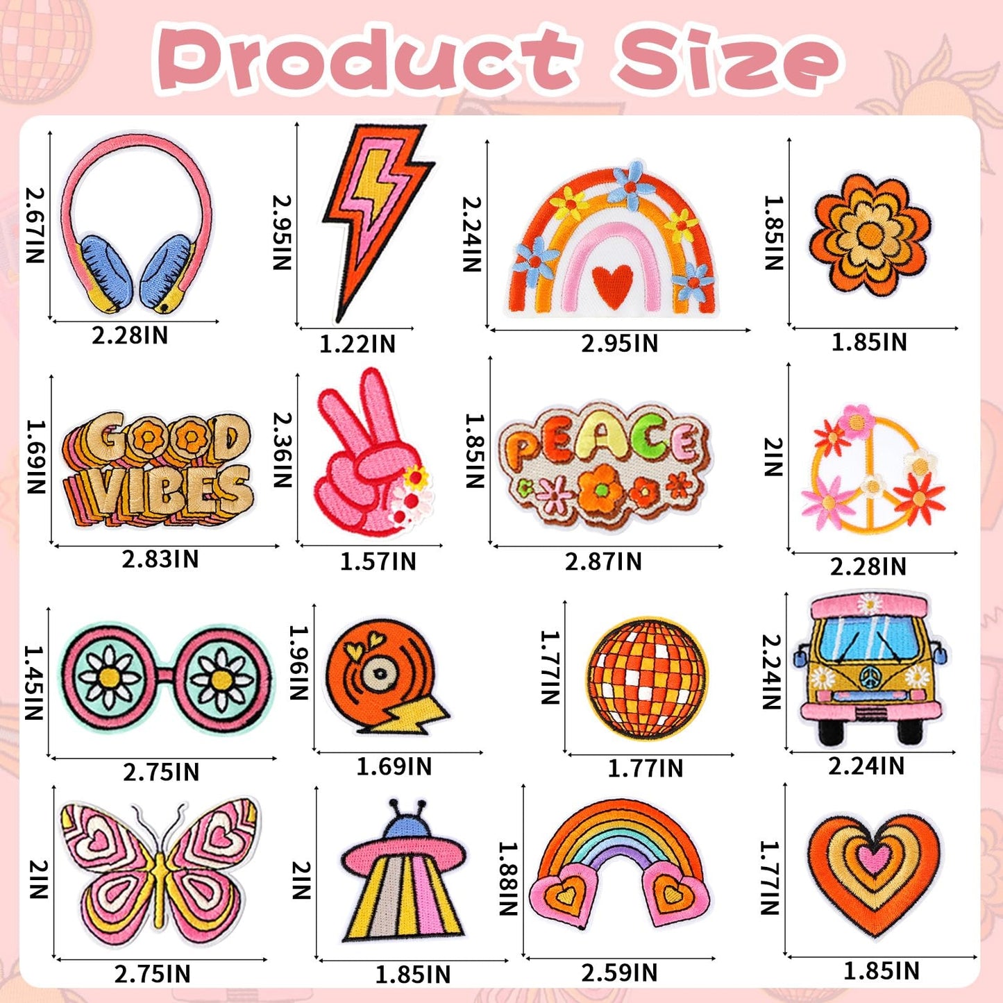 60pcs Hippie Embroidered Patches Random Assorted Styles Hippie Theme Iron on Patches for Girls, Wonmen DIY Sew Applique Repair Patch Cute Sew on Patches for Backpacks Pants Clothes Jeans