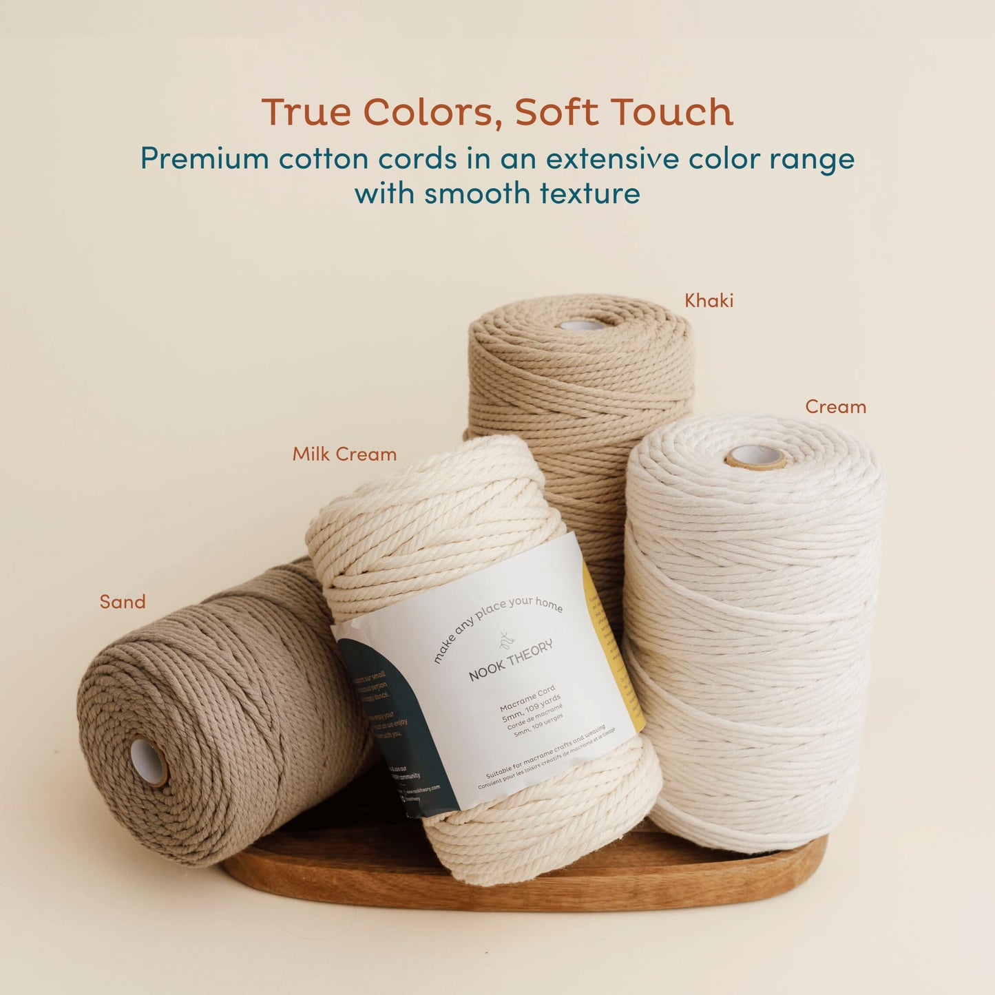 Theory Cotton 3mm Macrame Cord 220 Yards - 4mm 5mm Soft Macrame Rope Perfect for Knots - Supplies for Wall Hangers & Boho Decorations - Cotton String (Cream 3mm 220 Yards)