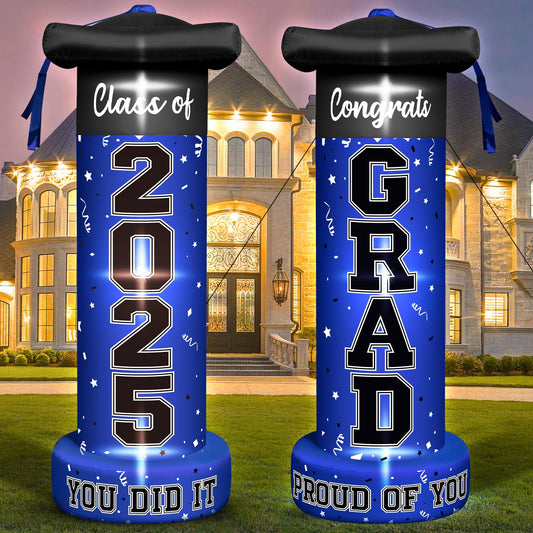 6 FT Giant Graduation Inflatable Decorations, 2025 Graduation Campus Party Blow-Up Deco with 3LED light1Blower for University Graduation Ceremony Students and Teachers Take Photos Deco (Blue)