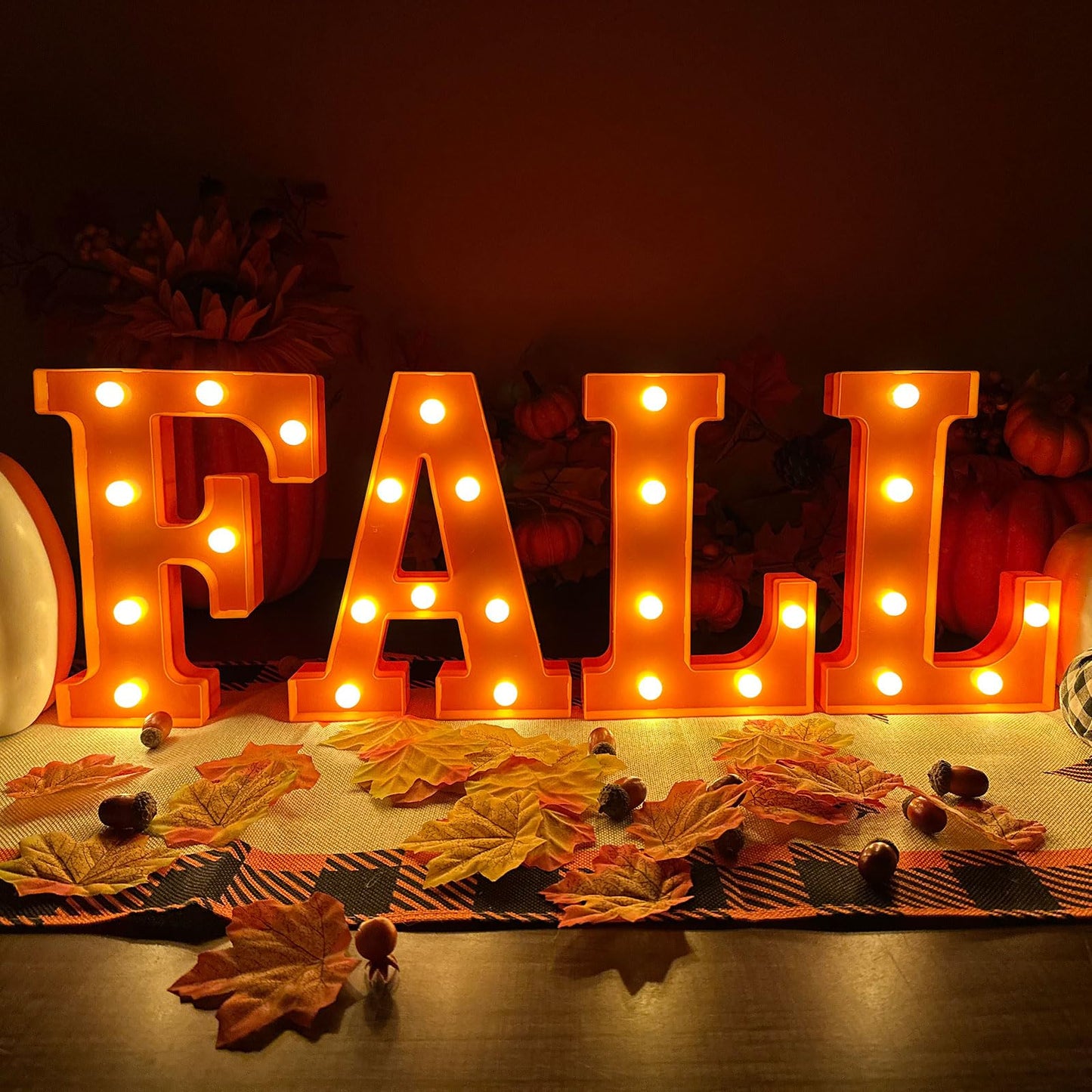 Fall Decorations for Home-4 LED Marquee Light Up Letters "FALL" for Home Thanksgiving Autumn Fireplace Tabletop Party Indoor Decor
