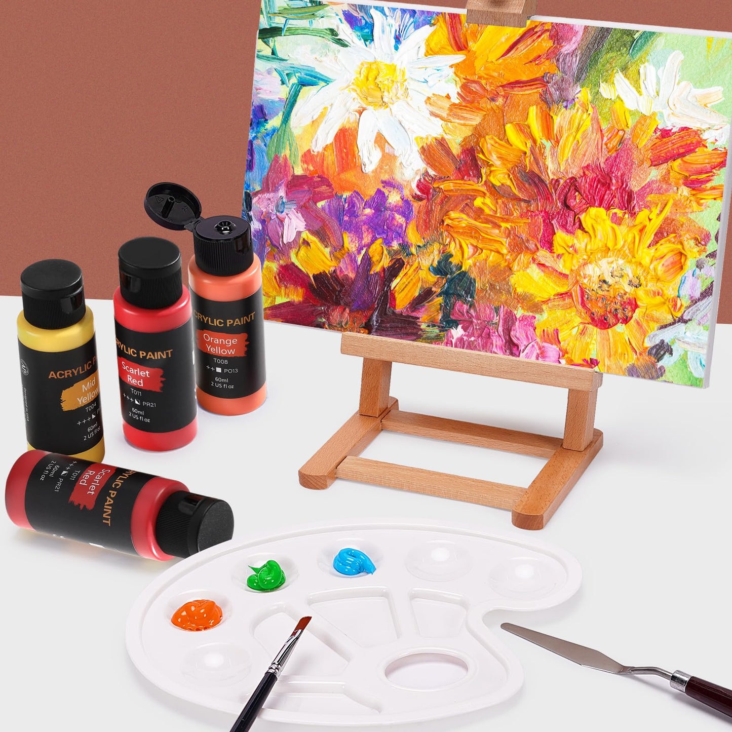 Acrylic Paint Set 24 Colors(2oz /60ml) with 12 Brushes,Rich Pigmented, Premium Acrylic Paints for Canvas Wood Glass Rock Leather Painting, Art Craft Paint Supplies