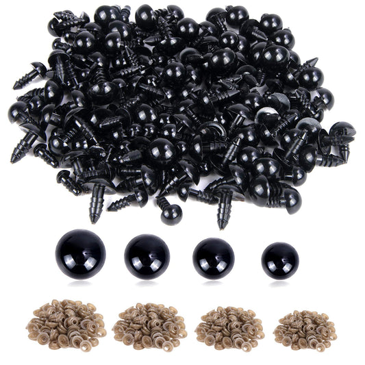 500 Pieces 6-12MM Black Plastic Safety Eyes with Washers for Crochet Animal Crafts Doll Making Supplier Bulk (4 Sizes)