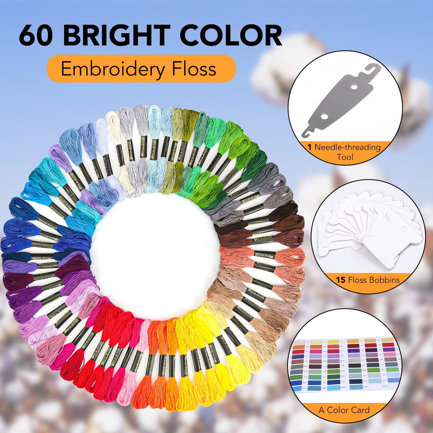 Embroidery Floss 60 Skeins Per Pack for Cross Stitch Threads,Embroidery Thread for Friendship Bracelet Making,Embroidery String for Craft