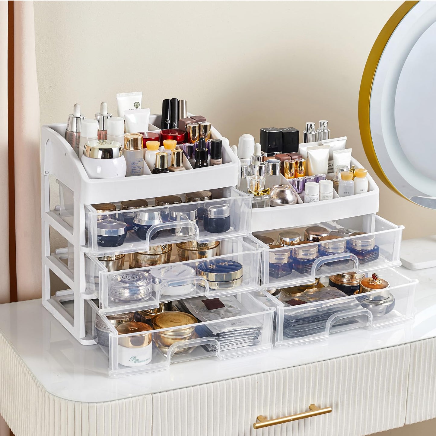 Desk Organizer with Drawers, 3 Drawers Storage Organizer, Desktop Storage Drawers for Office/School Supplies, Plastic Stationary Makeup Organizer, Desk Storage Box for Office, School, Home