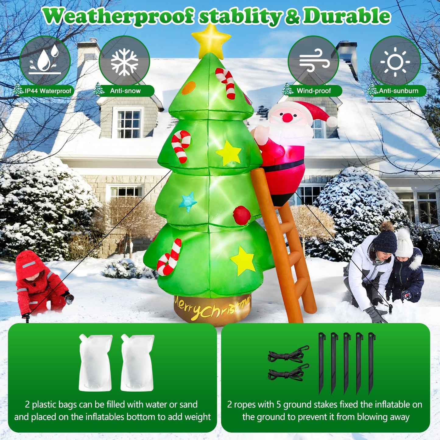 7 FT Christmas Inflatable Tree with Santa Claus Outdoor Decorations, Christmas Inflatables Tree Blow Up Yard Decoration Build-in LEDs Lighted Décor for Xmas Holiday Outside Garden Lawn Patio