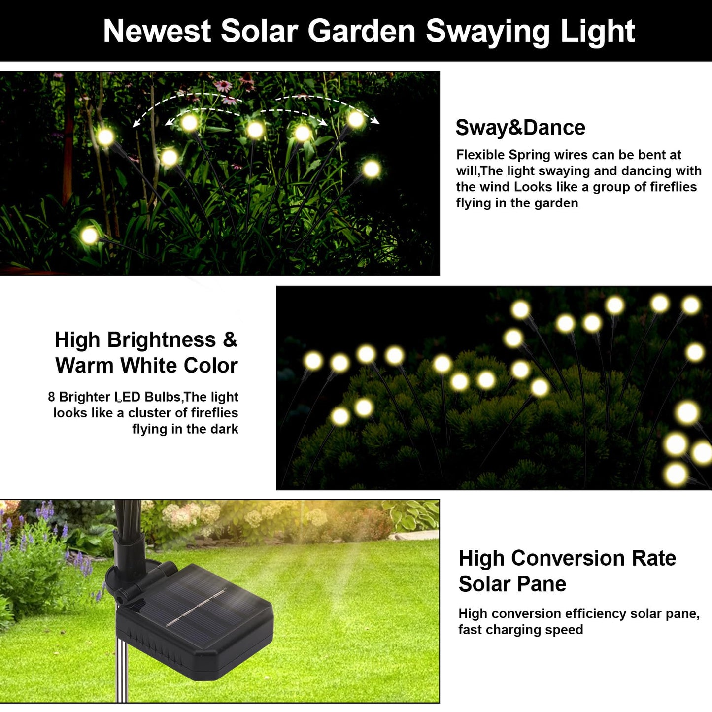 Firefly Lights Solar Outdoor, Swaying Solar Garden Lights,8 Modes Solar Firefly Lights Outdoor Waterproof for Outside Yard Patio Plant Porch Pathway Christmas Garden Decor Warm White(4 Pack)