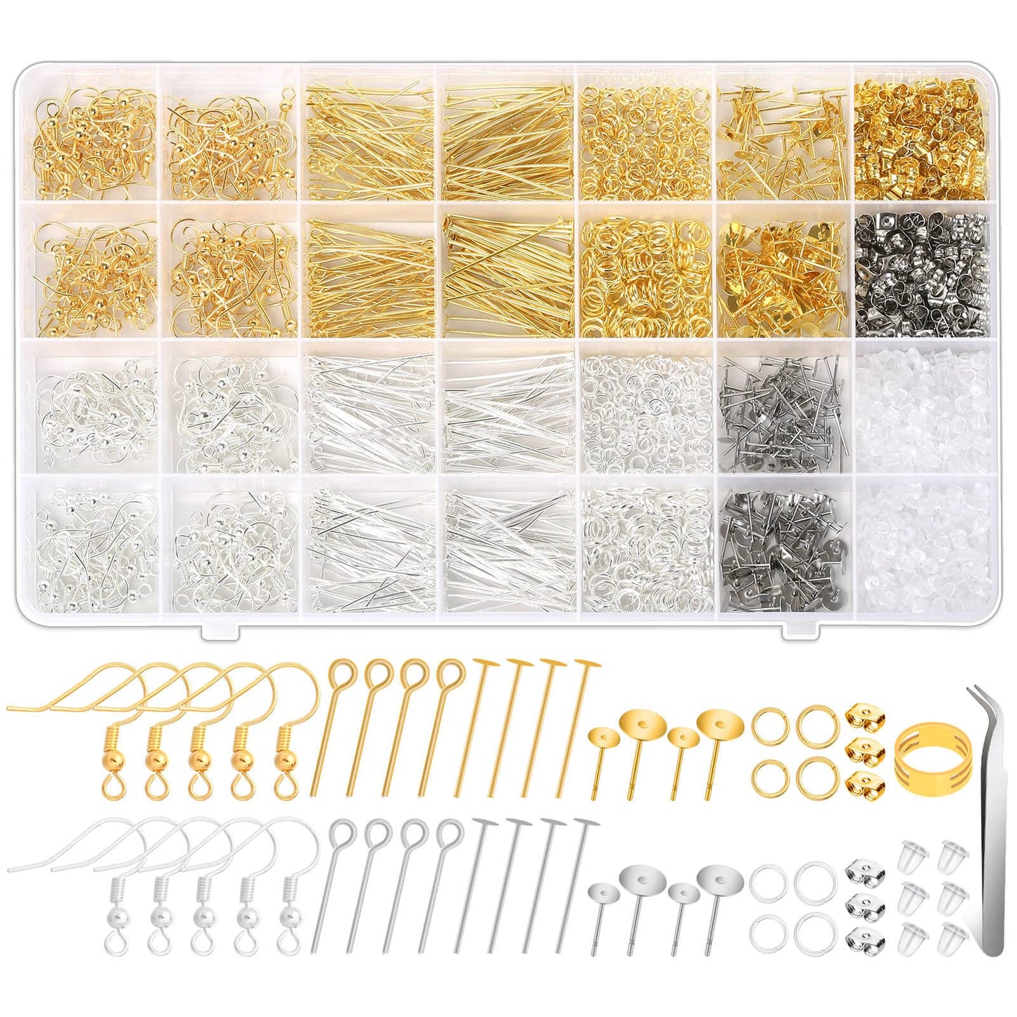 2000Pcs Earring Making Supplies Kit - Hypoallergenic, Includes Hooks, Findings, Posts, Backs, Pins, Jump Rings for Jewelry Making