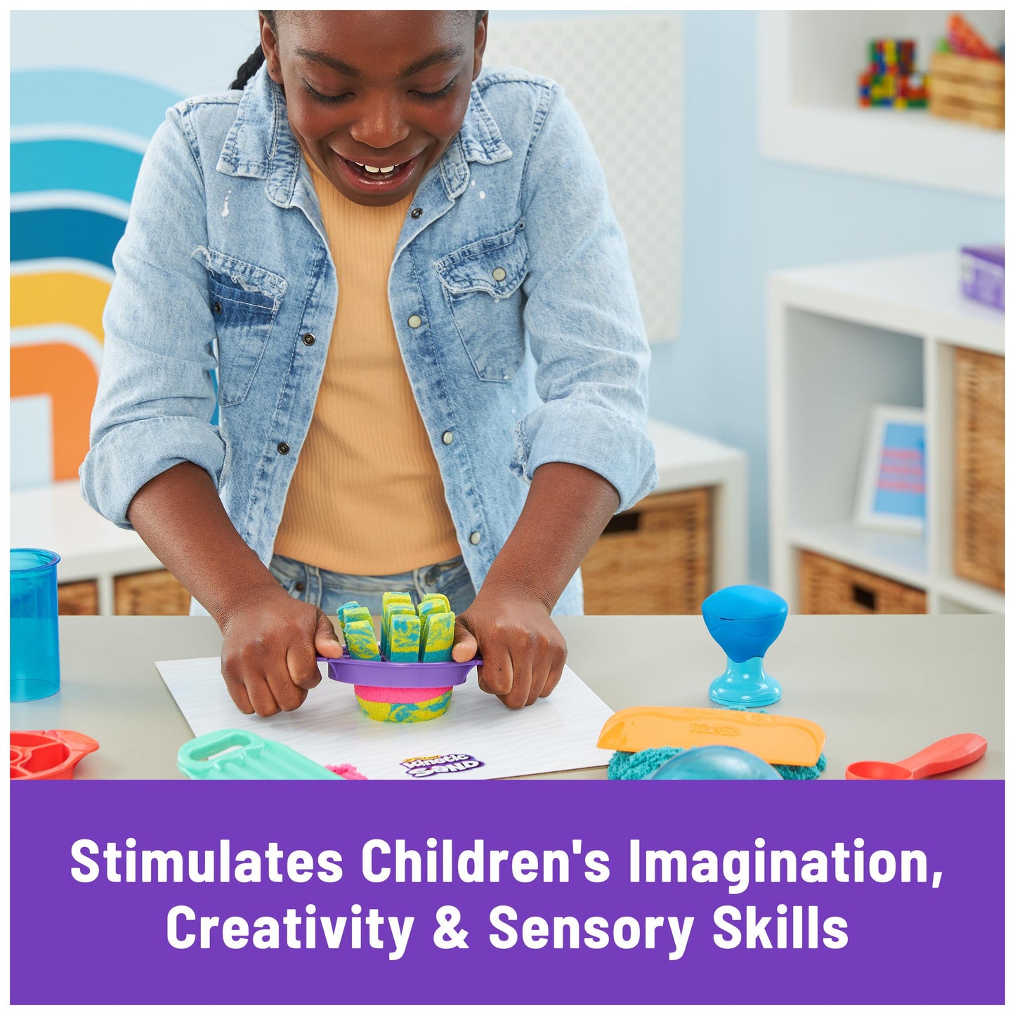 Ultimate Sandisfying Set with 2lbs Play Sand (Pink, Yellow & Teal), 10 Tools & Molds, Sensory Toys for Kids Ages 7 and up