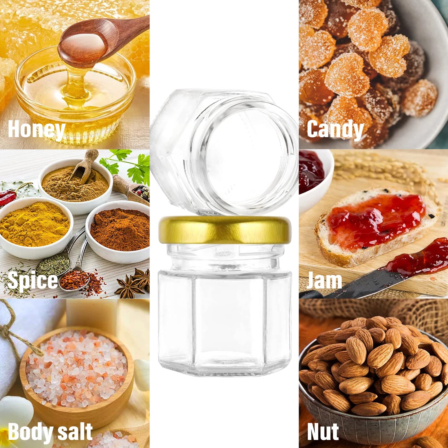 Mini Glass Honey jars-1.5 oz,30 pcs Hexagon Honey Jars with Wooden Dipper,Gold Lid,Bee Pendant,Rope,Mini Honey Jars with Dipper,Perfect for Baby Shower,Wedding Favors,Party Favors