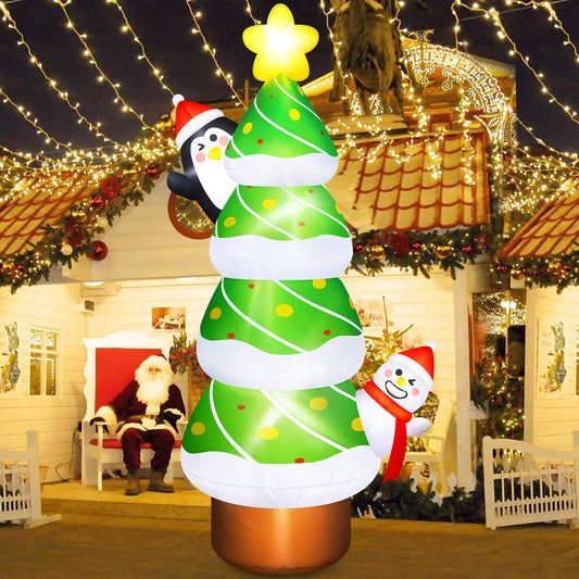 6 FT Inflatable Christmas Tree with Penguin & Snowman Outdoor Decorations, Build-in LEDs Christmas Inflatables Tree Blow Up Yard Decoration for Xmas Holiday Outside Garden Lawn Patio Décor