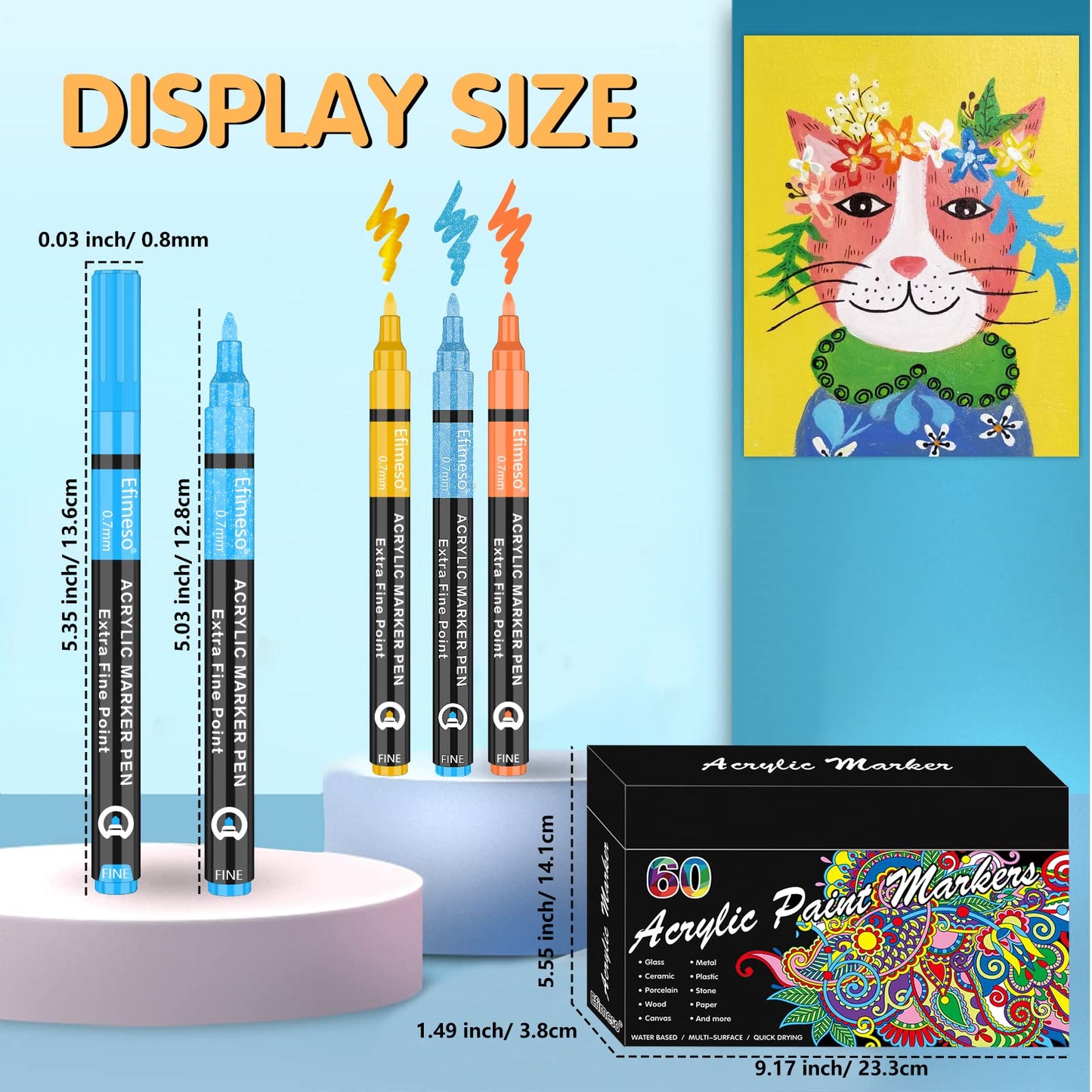 Acrylic Paint Pens, 60 Colors Acrylic Paint Marker, 0.7mm Extra Fine Paint Pens for Canvas, Rock Painting, Wood, Glass, Metal, Ceramic, stone