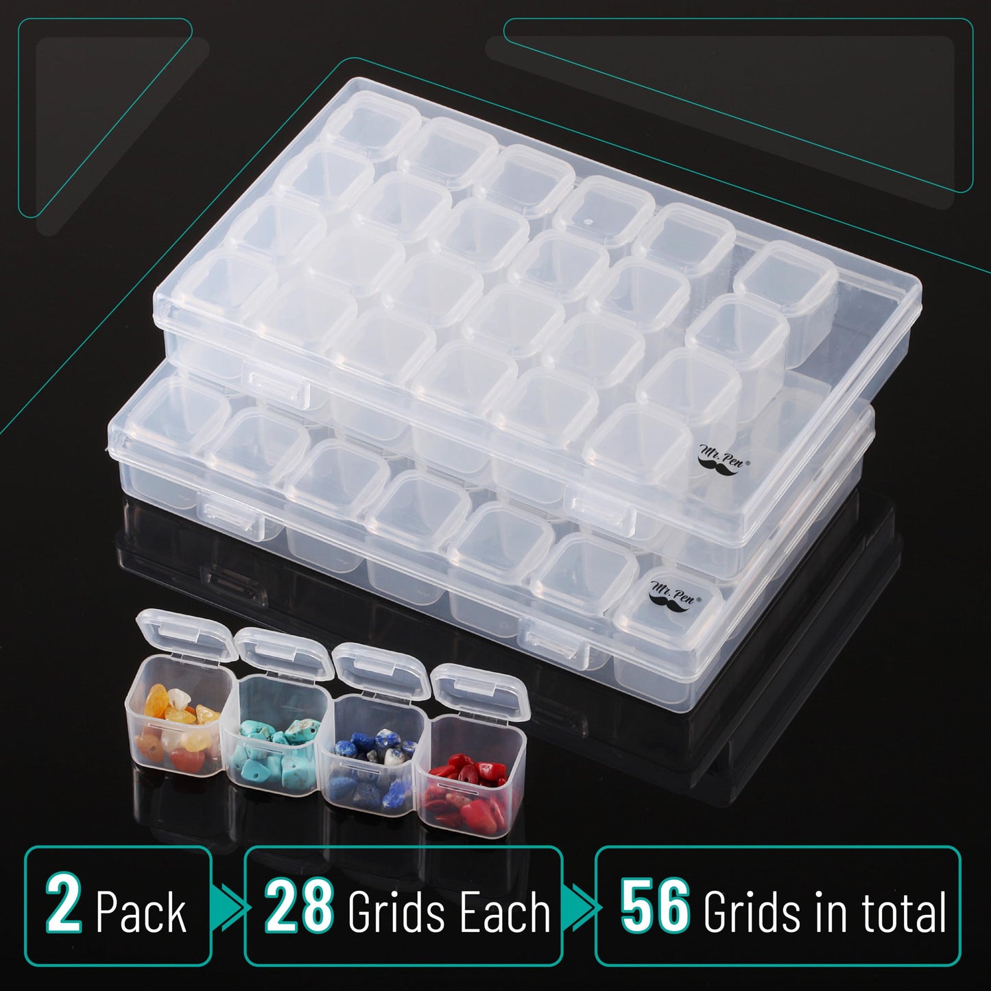 28 Grids, 2 Pack, Bead Storage Containers with 160pcs Label Stickers, Diamond Art, Bead Box, Diamond Painting Organizer