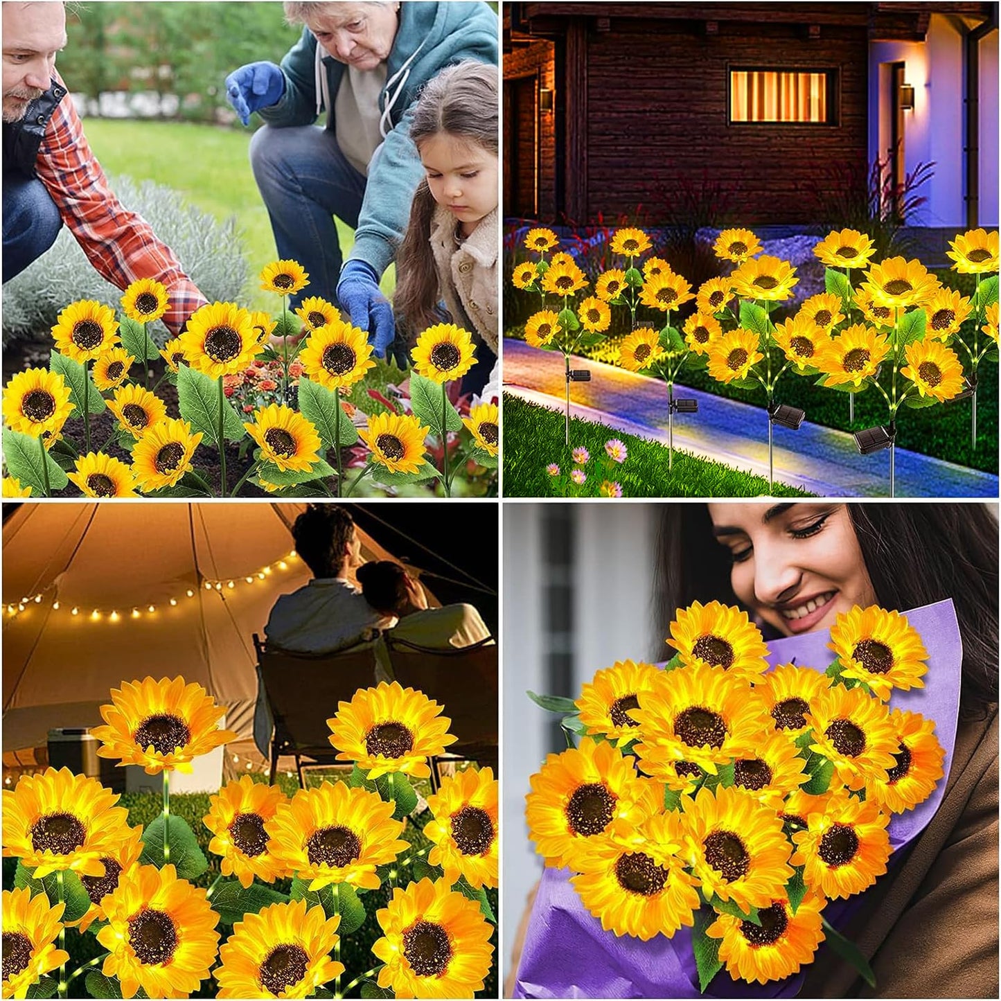Solar Lights Outdoor Garden Decor - Upgraded 3 Pack with 9 Sunflower Lights, Waterproof Solar Outdoor Lights Auto ON/Off Solar Decorative Lights for Garden, Patio, Backyard