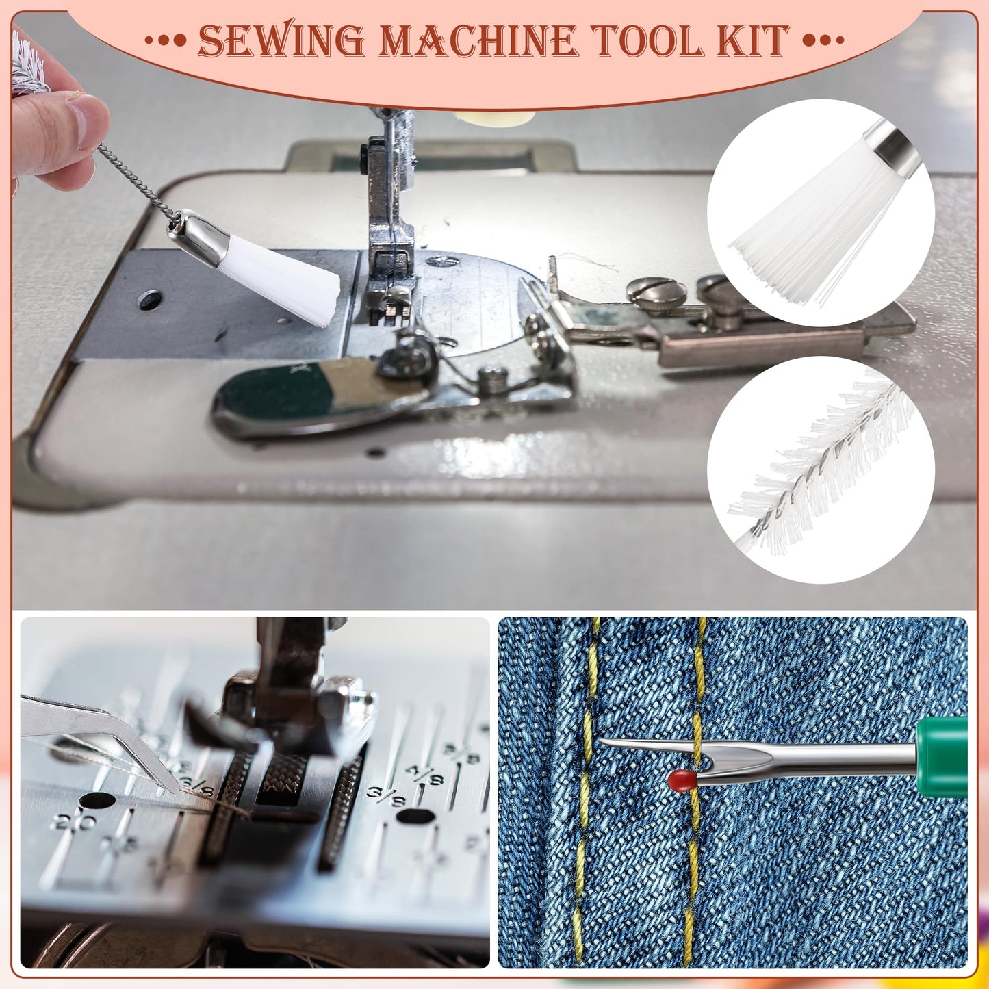 14 Pieces Sewing Machine Cleaning Kit, Sewing Machine Repair Tools Include Tweezers, Double Headed Brush, Screwdriver, Seam Rippers, Silicone Brush for Repair and Cleaning Machine Sewing