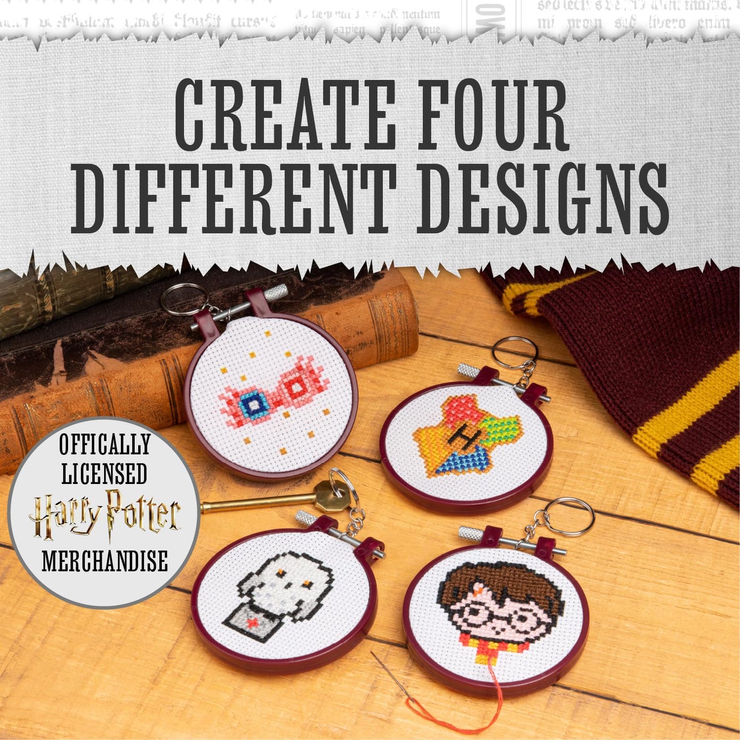 Harry Potter Stamped Cross Stitch, Embroidery Kit - Officially Licensed Wizarding World Merchandise, Easy Craft Activity for Movie Fans, Starter Kit for Needlework Beginners