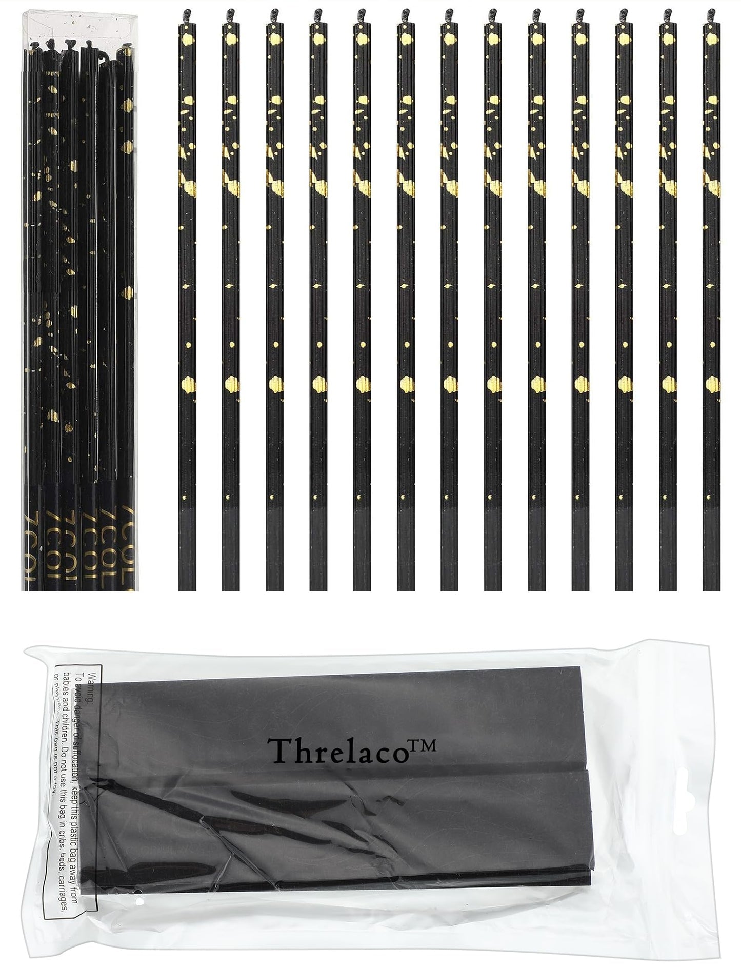 24 Pack Long Thin Birthday Candles for Cakes, Cupcakes, Weddings, Anniversaries, Graduations, Retirement Parties - Decorative Cake Candles for All Celebrations(Black Gold)