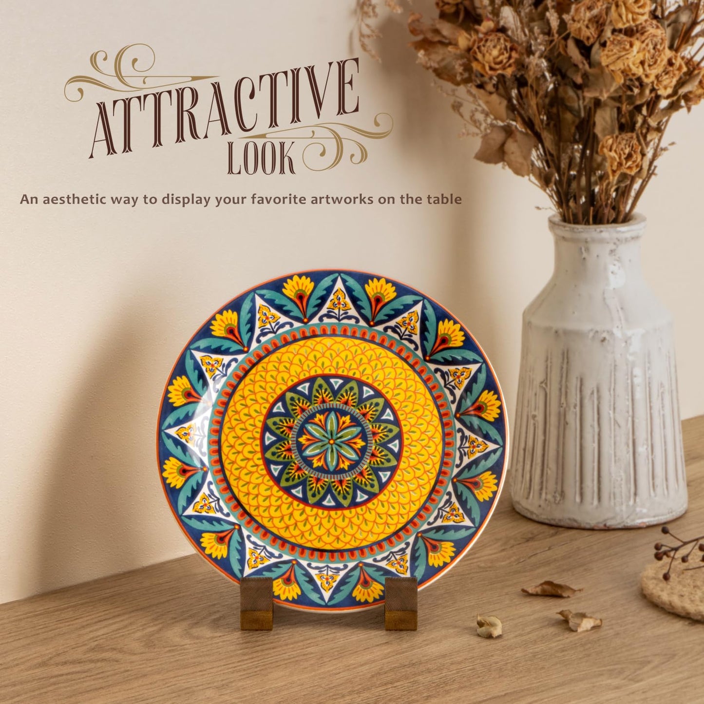 Plate Display Stand, 4 Inch Plate Holder for Displaying, Decorative Picture Frame Dish Photo Plaque Platter Wood Stand