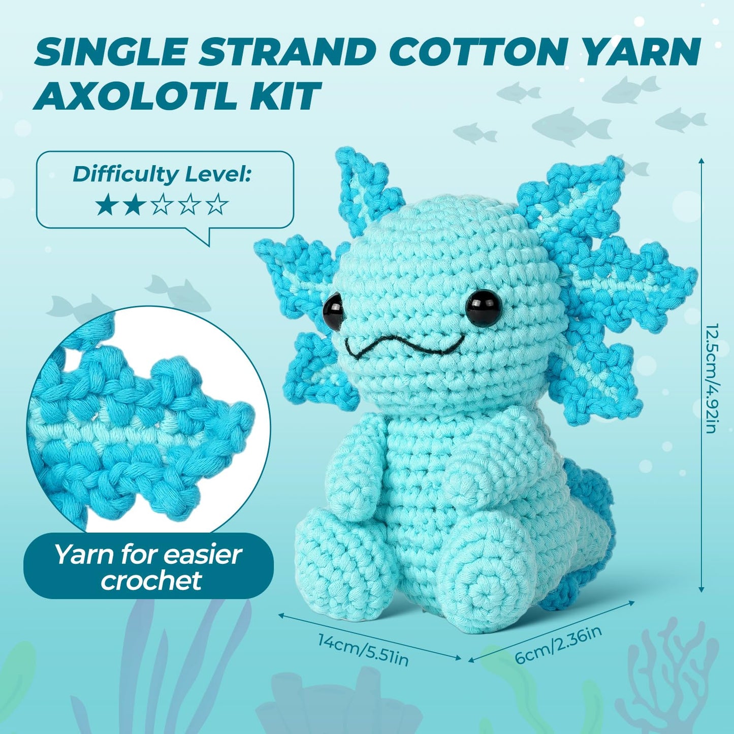 Crochet Kit for Beginners, Crochet Animal Kits,Crocheting Kit for Starters with Step-by-Step Video Tutorials, Beginner Crochet Kit for Adults (1Pack Blue Axolotl)