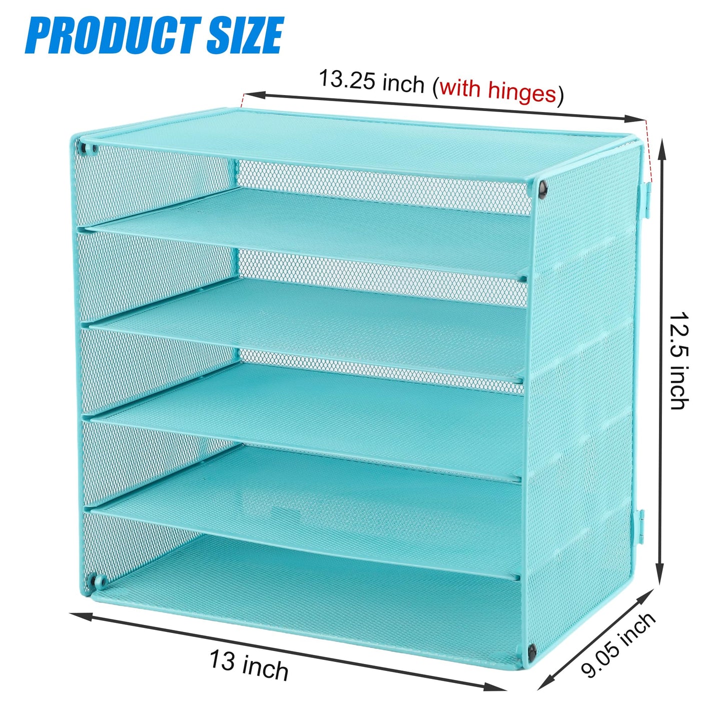 5 Slot Mesh Desk Organizer Tray, File Paper Letter Folder Holder Desktop Paper Sorter Mail Organization Rack Storage Accessories, for Office Home School Classroom, Blue
