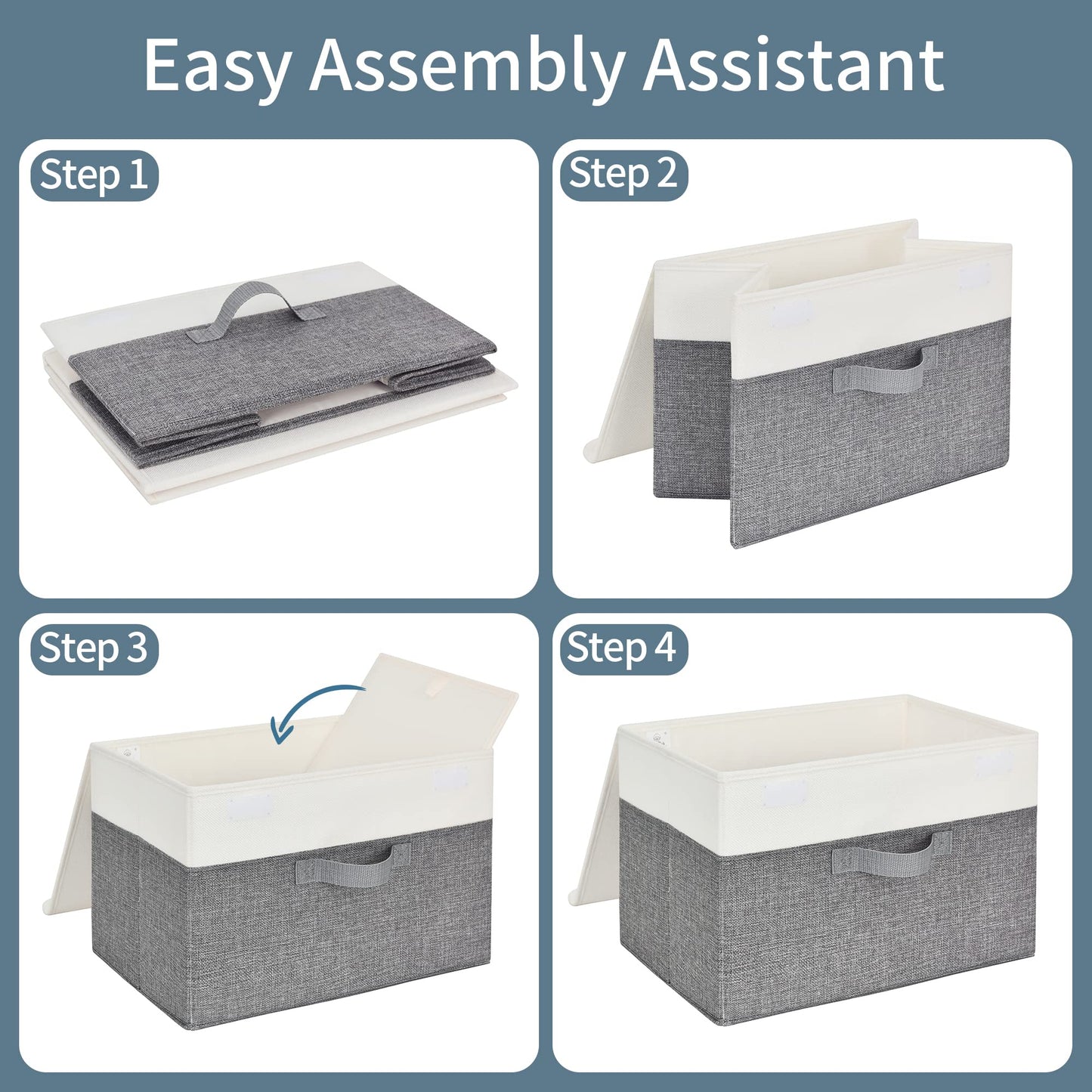 SAYS Fabric Storage Boxes, Keepsake Box, Large Storage Bins with Lids, Closet Organizers, Toy Organizer, Storage Baskets for Shelves, White/Gray, 2-Pack