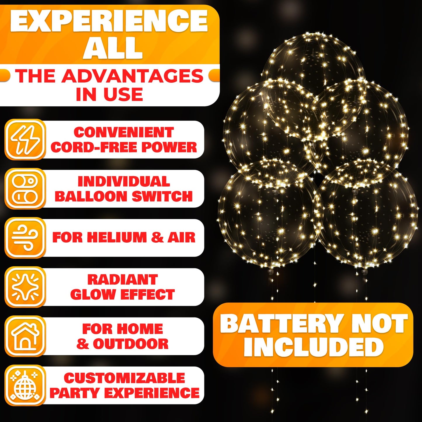 10 Pcs LED Balloons Light Up Balloons for Parties – Clear & Elastic Expands Up to 18" with Gold String Lights & Individual Switch – Glowing Party Decorations for Indoor & Outdoor Events