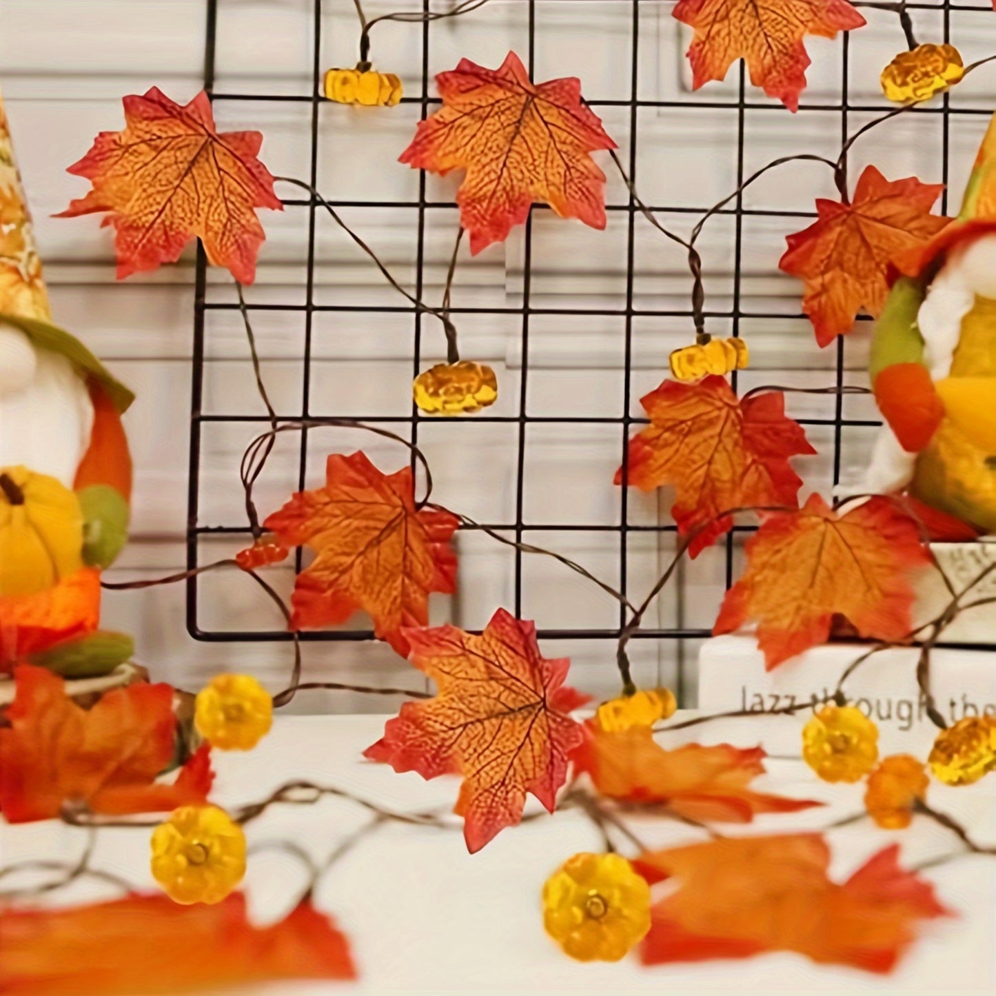 2-Pack Fall Pumpkin Garland Lights - 30ft 60LED Battery Operated String Lights with Realistic Maple Leaves for Thanksgiving & Halloween Decor