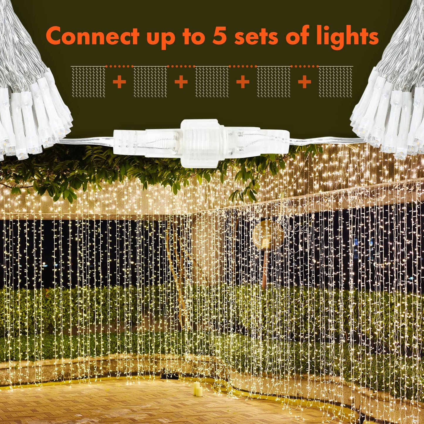 300 LED Window Curtain String Light for Christmas Wedding Party Home Garden Bedroom Outdoor Indoor Wall Decorations (Warm White)