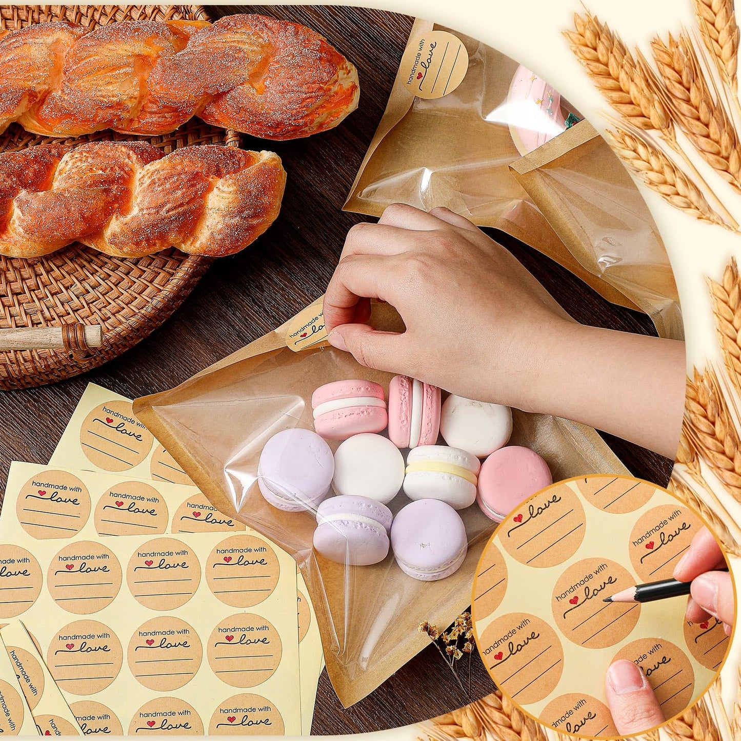 100 Pcs Heat Sealable Cookie Bags with Window Grease Resistant Kraft Bakery Pastry Bags with Paper Stickers for Packaging Donut Bread Cookie Goods Sandwich Baked Treat (7.1 x 7.5 Inch)
