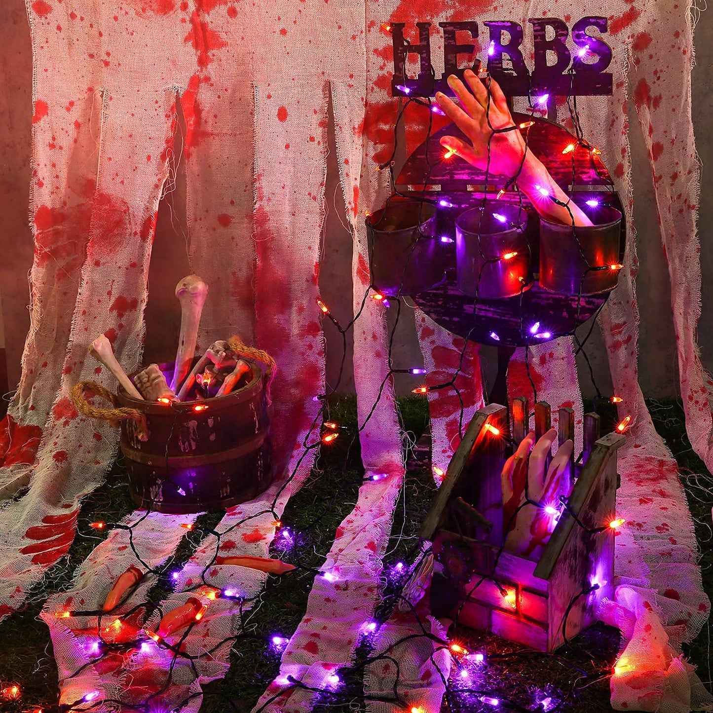 Orange Purple Halloween Lights,Battery Operated 33ft 100 LED Mini String Lights Waterproof Halloween Lights with 8 Modes & Timer Function for Halloween Decorations