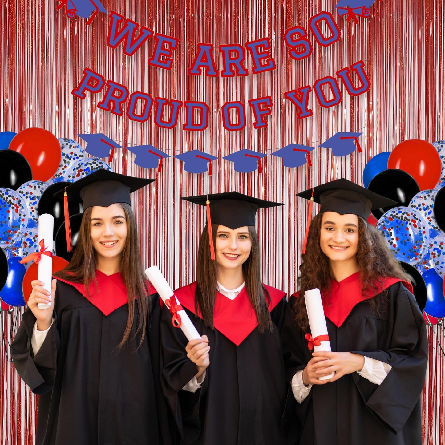 2 Pack Red Tinsel Foil Fringe Curtains Backdrop, Sparkle Tinsel Backdrop Curtains for Memorial Day Decorations Graduation Class of 2025 Birthday Party Decorations