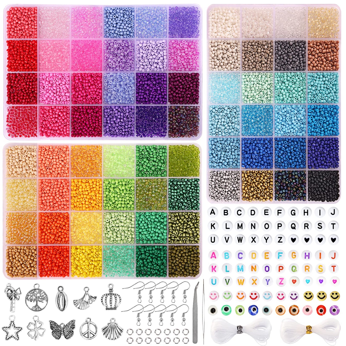 14400pcs 72 Colors 3mm Glass Seed Beads for Bracelet Making Kit, Waist Beads Kit Small Beads for Jewelry Making with Letter Beads for Crafts Gifts