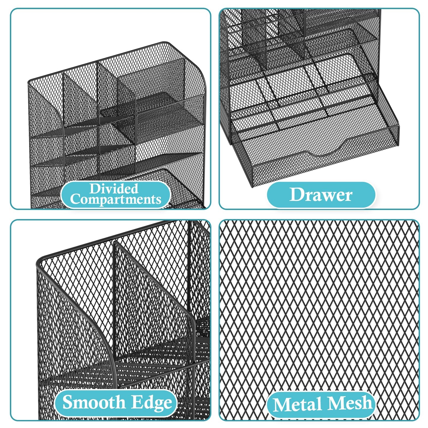 Desk Organizers and Accessories, Pen Holder for Desk Organizer with Drawer, Pencil Holder Office Desk Accessories Workspace Desktop Organizer for School Home Office Art Supplies(Black)