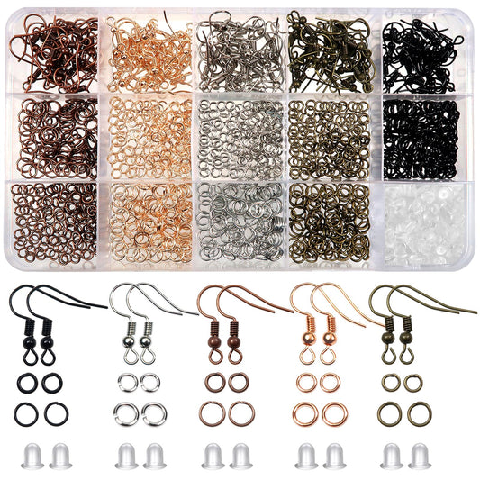 150pcs Hypoallergenic Earring Hooks Mixed Colors Ear Wire Hooks Earring Making Kit with 1000pcs Open Jump Rings 200pcs Earring Backs for Jewelry Making Findings