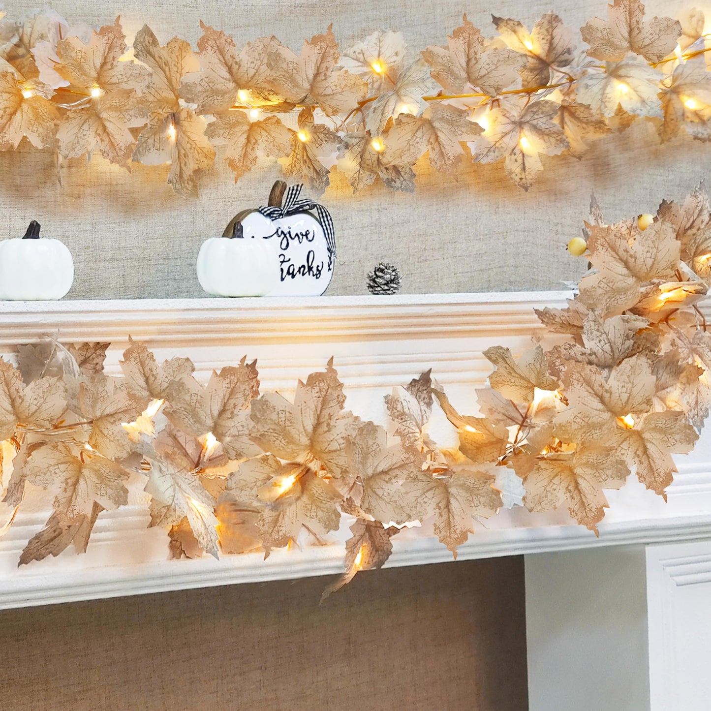 2 Pack Fall Decor Fall Garland with Lights Fall Decorations for Home, Lighted Maples Leaves Garland Total 13Ft 40LED Battery Operated Autumn Harvest Halloween Thanksgiving Decor Indoor Outdoor