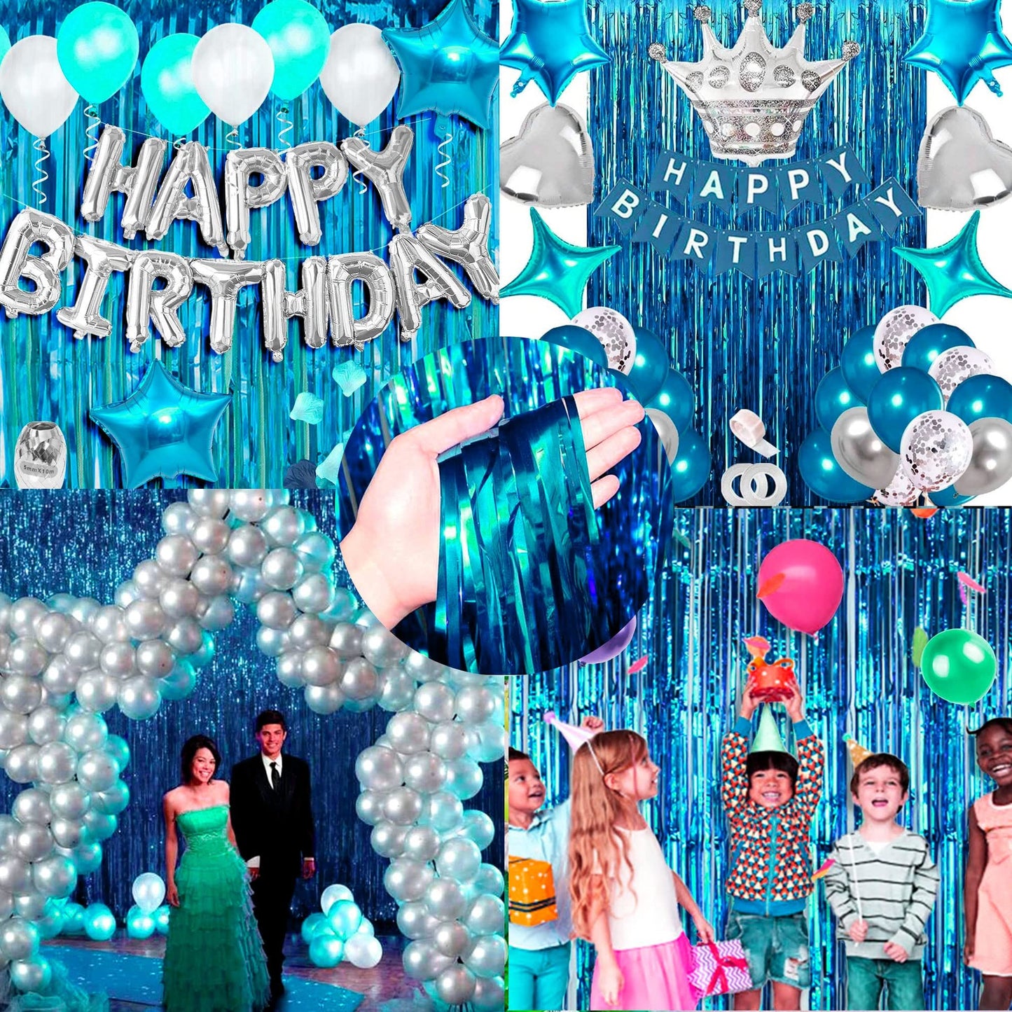 2 Pack Backdrop Curtain, 3FT x 8FT Metallic Tinsel Foil Fringe Curtains Photo Booth Background for Baby Shower Party Birthday Wedding Engagement Bridal Shower (Blue)