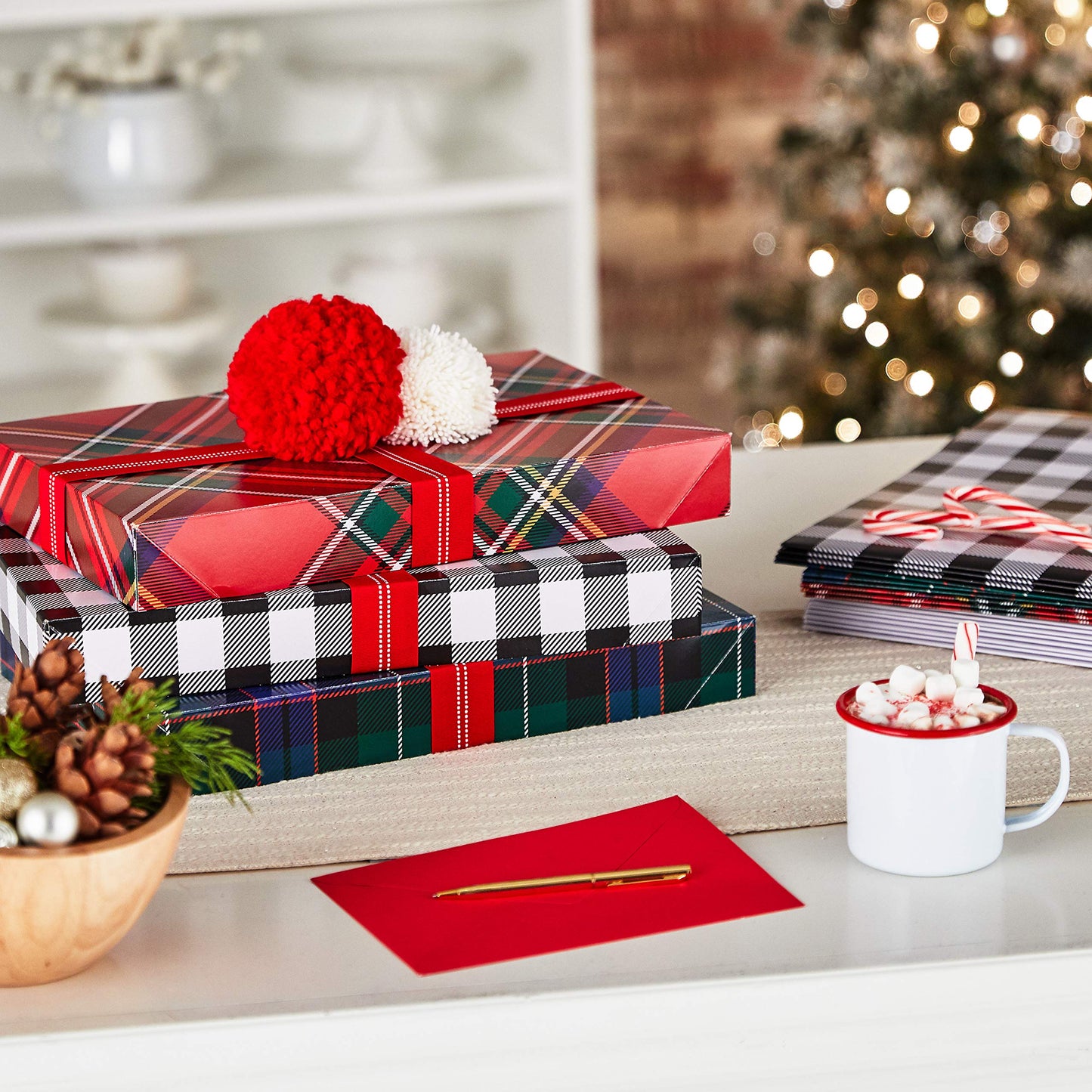 Medium Gift Boxes with Lids (12 Shirt Boxes, 3 Designs: Buffalo Check, Red Plaid, Green Tartan) for Christmas, Holiday Parties, Hostess Gifts, Father's Day